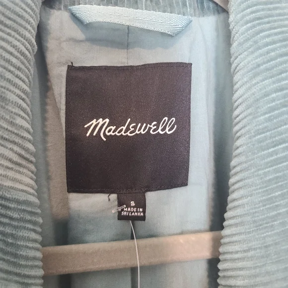 NWT Madewell Corduroy Dorsey Crop Blazer Faded Shale Green Size Small